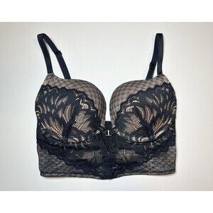 Adore Me Black Lace Longline Bra with Underwire Support
